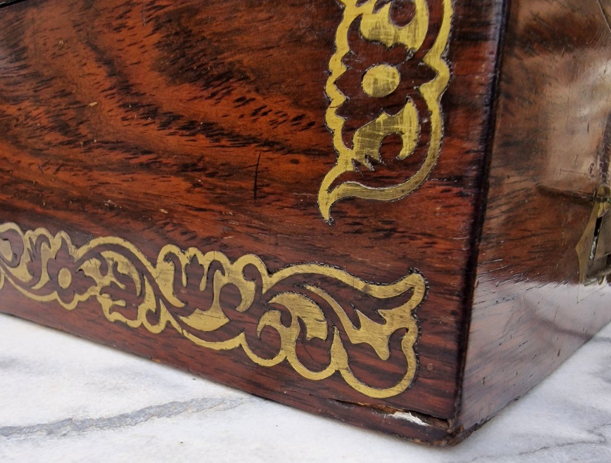 Marine Rosewood And Golden Brass Writing Box Restoration-photo-8