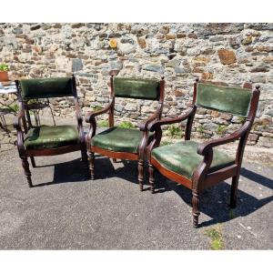 Series Of 3 Restoration Period Armchairs In Empire Mahogany To Restore