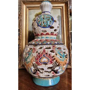 Lamp Base Ceramic Stoneware Gom Bien Hoa Vietnam Shape Of Chinese Vase Double Gourd N°2