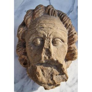 Gothic Apostle Head In Yellow Sandstone From Rouffach Colmar Alsace Rhineland