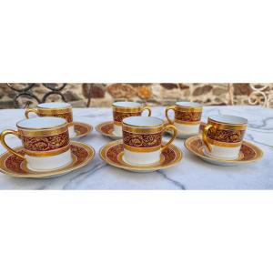 Set Of 6 Expresso Coffee Cups Chambord Bernardaud Model Limoges Porcelain Gilded With Gold