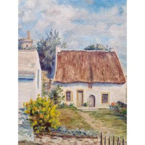 Painting By S.toussaint Thatched Cottage At Suscinio Sarzeau Rhuys Peninsula