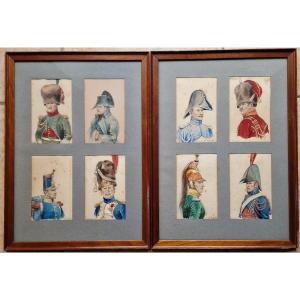 Series Of 8 Watercolors Of Detaille Portraits Of Napoleon And Hunter Officers, Old Guard, Dragons...