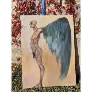 Large Painting Icarus Will Fly By Arturo Denarvez Painter Colombia Montreuil