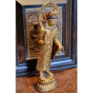 Dipankara Buddha Satue Nepal China In Buddhist Gilt Bronze