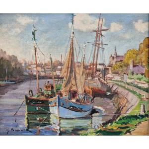 Tableau du bateau l'Adieu Vat au port de Saint Goustan Georges Boucard novembre 1943 Bretagne 