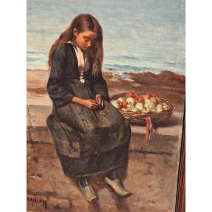 Important Painting By Narcisse Chaillou The Little Apple Seller By The Sea Brittany