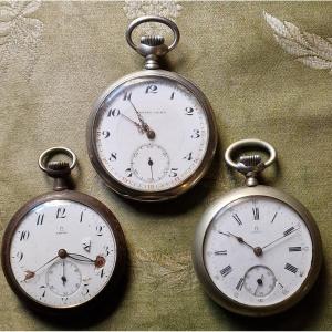 Set Of 3 Omega And Zenith Prima Gousset Pocket Watches, Large Silver Prices