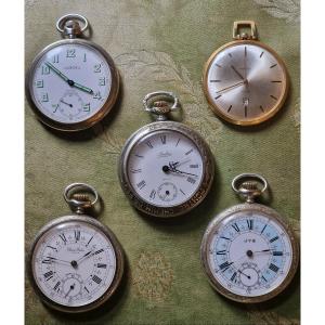 Lot Of Gousset Watches Including Pirofa, Jyb, Ambre And Claude Helier Paris Railroads.