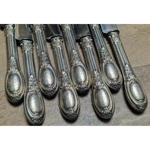 Lot de 8 grands couteaux de table Maison Odiot modèle Grimaldi armoiries comtales aux cerfs