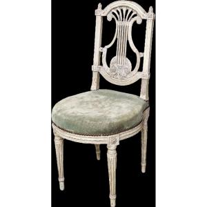 Louis XVI Lyre Chair, 18th Century, In The Style Of Georges Jacob (1739–1814), Lacquered Wood With A Patina Finish