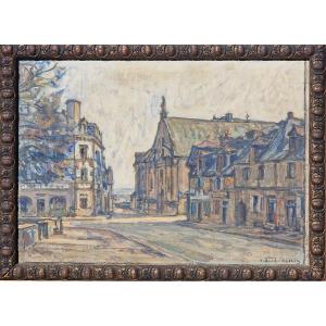 Painting Of The Ursuline Chapel And The Hôtel Du Lion d'Or In Le Faouët By Germain David Nillet