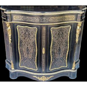 Buffet d'appui galbé en marquéterie Boulle de laiton et bois noirci bronze doré Napoléon III