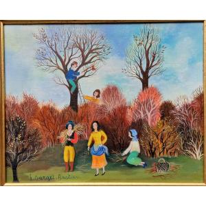 Naïve Art Painting By Irène Darget Bastien, "autumn Lights"