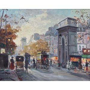 Painting Of Parisian Horse-drawn Carriages In Front Of Porte Saint-martin During The Belle époque, Near The Canal, By Brenner