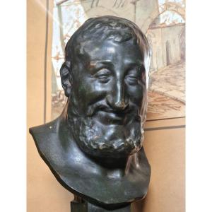 Bronze Bust Of King Francis I Of France By Paul Melin, In The Renaissance "salamander" Style