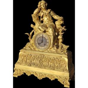 Pendule en bronze doré Charles X Paul et Virginie style romantique Louis Philippe