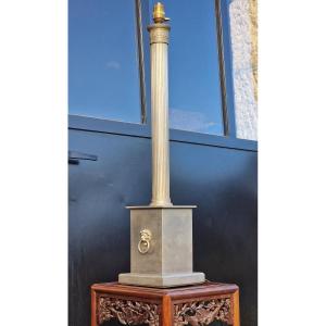 Neoclassical Silver-plated Bronze Lamp Base, Empire Style, Charles, 1950