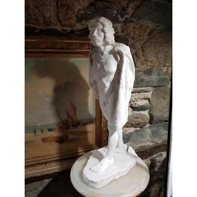 Large Plaster Study Representative A Nude Man Walking