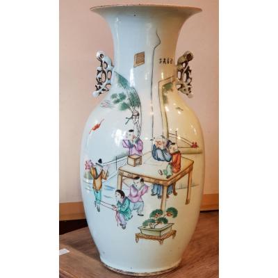 Vase Chinois Vers 1900 Enfants S'amusant Pendant La Sièste Du Maitre Qianjiang Cai