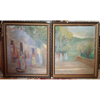 Pair Of Orientalist Paintings North Africa Signed M.cohen