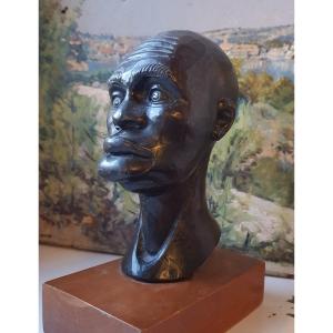 Sculpture En Buste d'Homme Noir Tye Africain Cuba