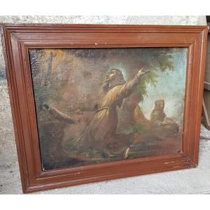 17th / 18th Oil On Canvas Table To Restore Saint Francis Assisi In Ecstasy