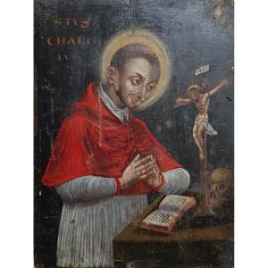 17th Century Painting Representative Saint Charles Borromeo San Carlo Patron Of Seminarians