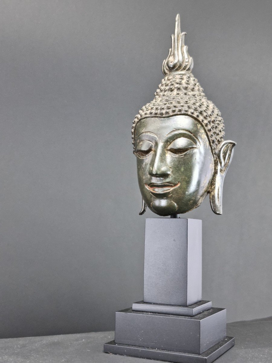Tête De Bouddha En Bronze, Chiang Saen, Lan Na, 15ème Siècle, Thailande, Asie-photo-5