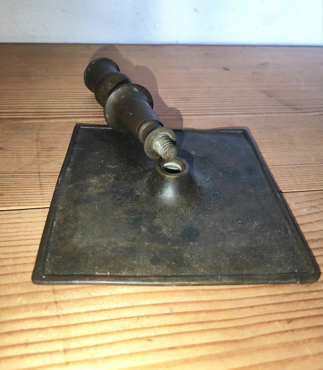 Rare Bronze Candlestick, Square Based, Europe Circa 1700-photo-4