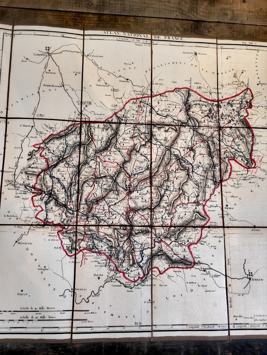 Beautiful Map On Canvas, Late 18th Century, Early 19th Century, Enhanced, Annotations, Corrèze-photo-2