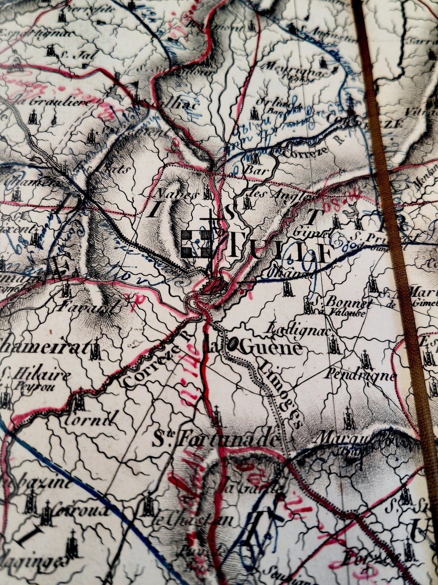 Beautiful Map On Canvas, Late 18th Century, Early 19th Century, Enhanced, Annotations, Corrèze-photo-3