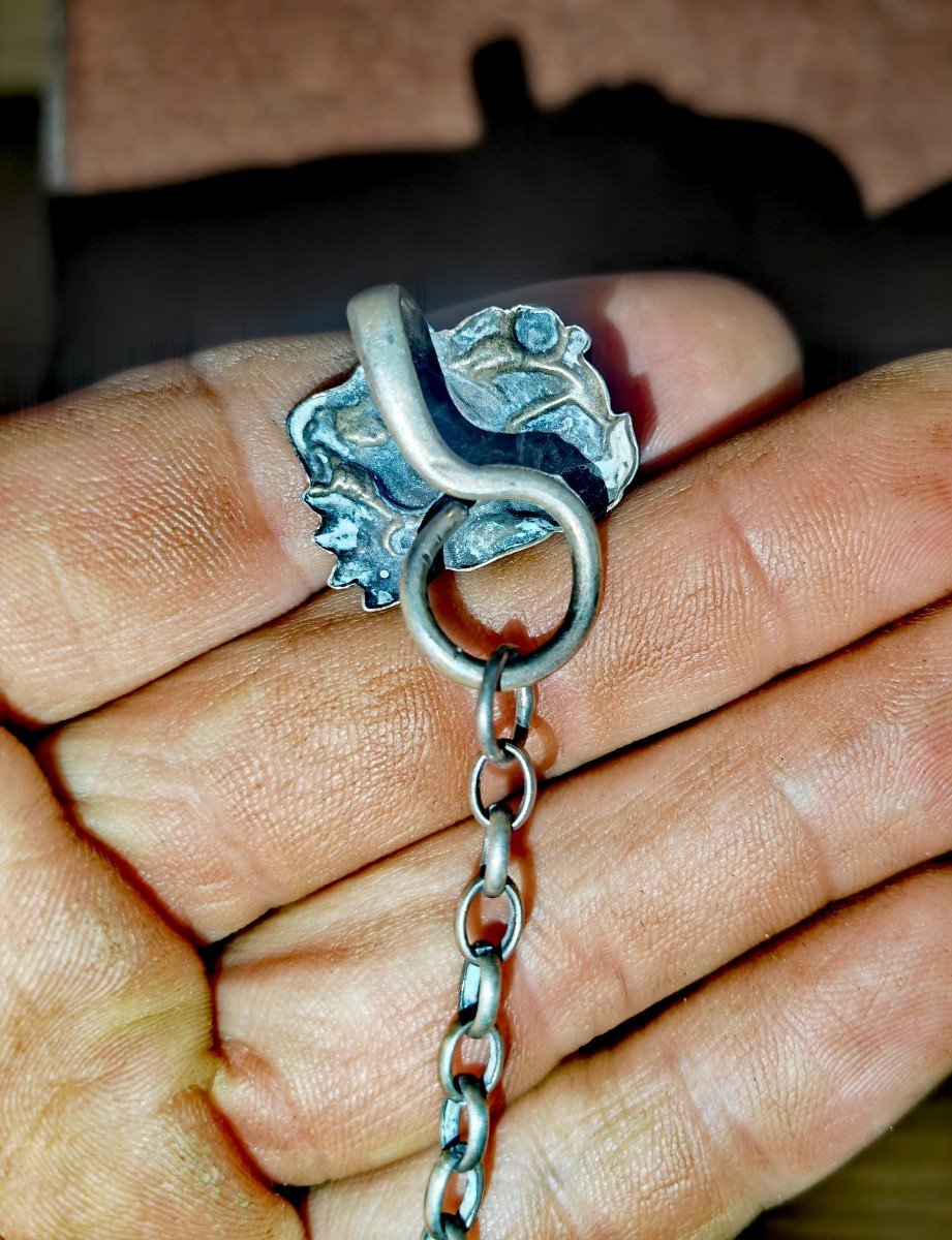 Rare, Châtelaine à Opium En Argent, 5 Outils, Chine-vietnam XIXe Siècle, épées Antiques-photo-2