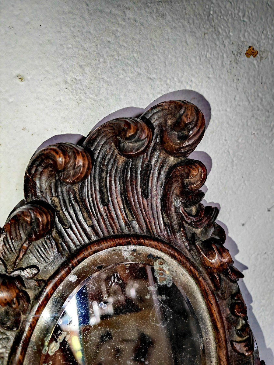 Gorgeous Hand Mirror, Carved Wood, Art Nouveau Circa 1890-photo-4