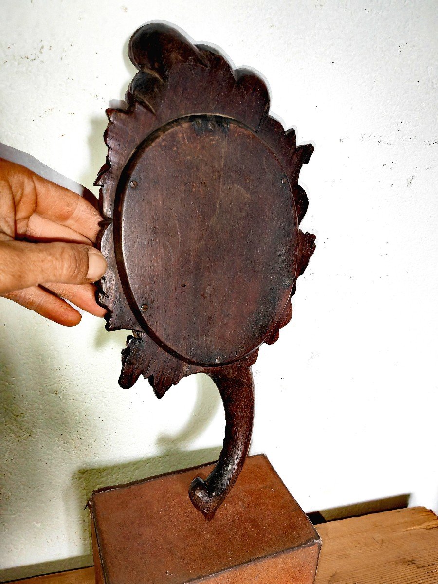 Gorgeous Hand Mirror, Carved Wood, Art Nouveau Circa 1890-photo-1