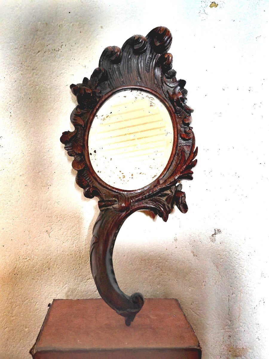 Gorgeous Hand Mirror, Carved Wood, Art Nouveau Circa 1890