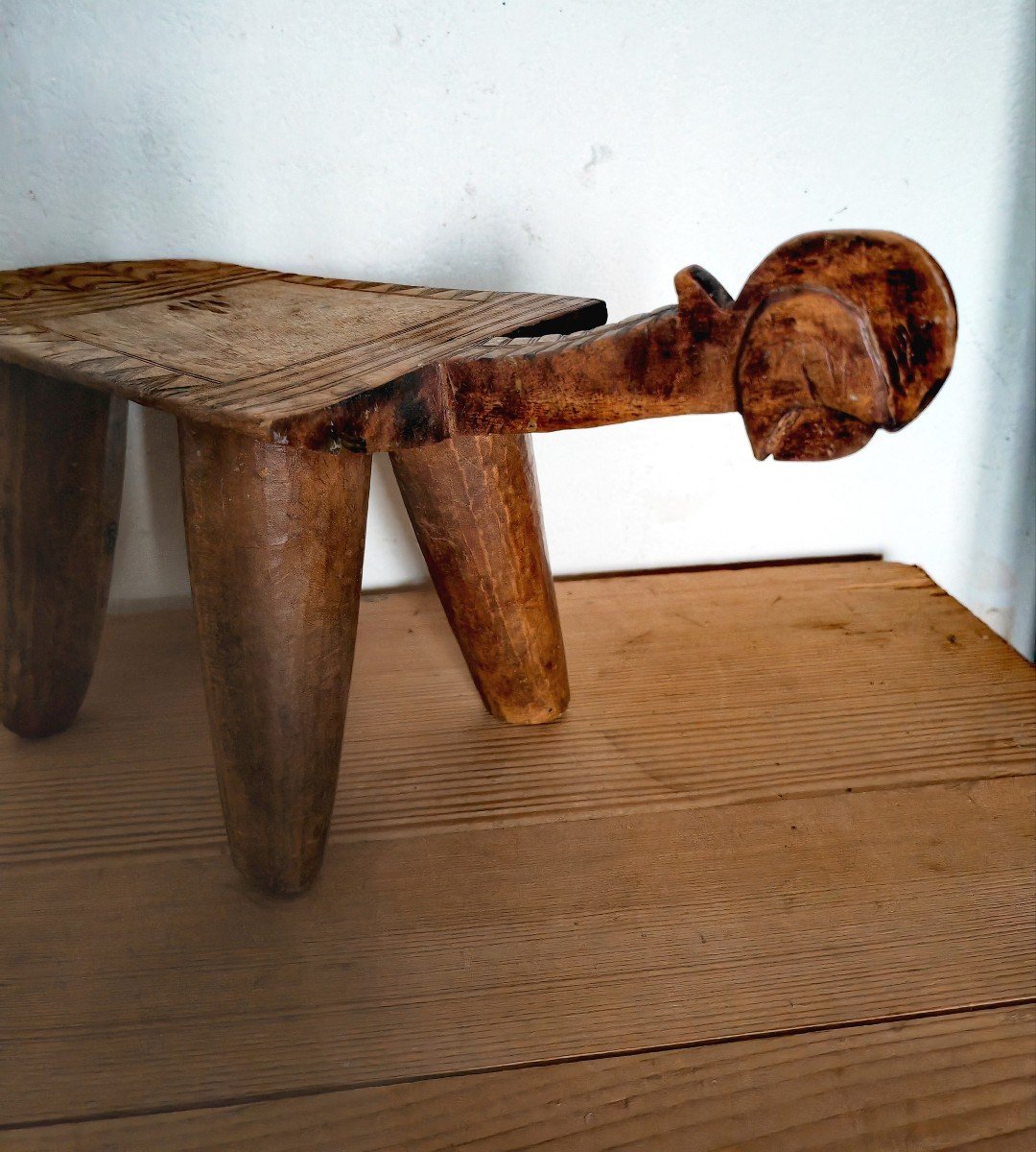 Beau Tabouret Zoomorphe 4 Pieds En Bois Sculpté, Senoufo, Burkina Faso Circa 1950-60-photo-2