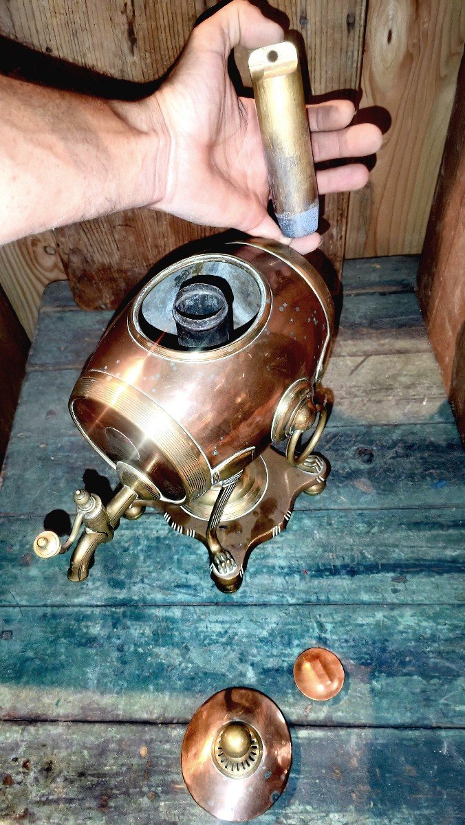 Rare Samovar Forme Tonneau Cuivre 2 Couleurs, Robinet, John Tylor London, Ep George III Ca1800-photo-1