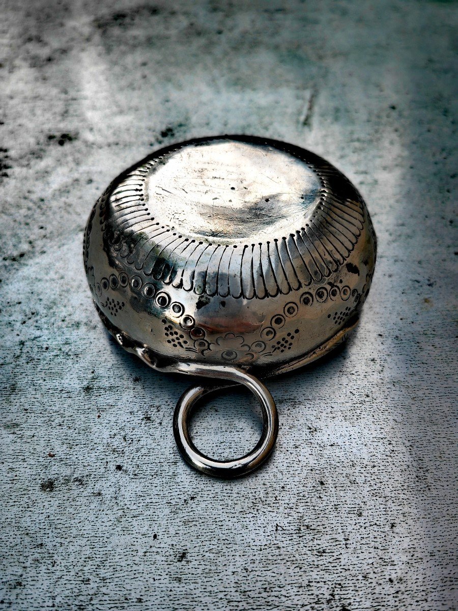 Large Wine Tasting Cup, Sterling, Goldsmith Tm & Old Man, Center Of France, Early 19thc-photo-1