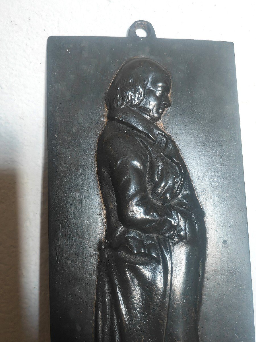 Plaque En Bronze Patine Sombre, Portrait En Pied De Béranger, Epoque XIXe Siècle -photo-2