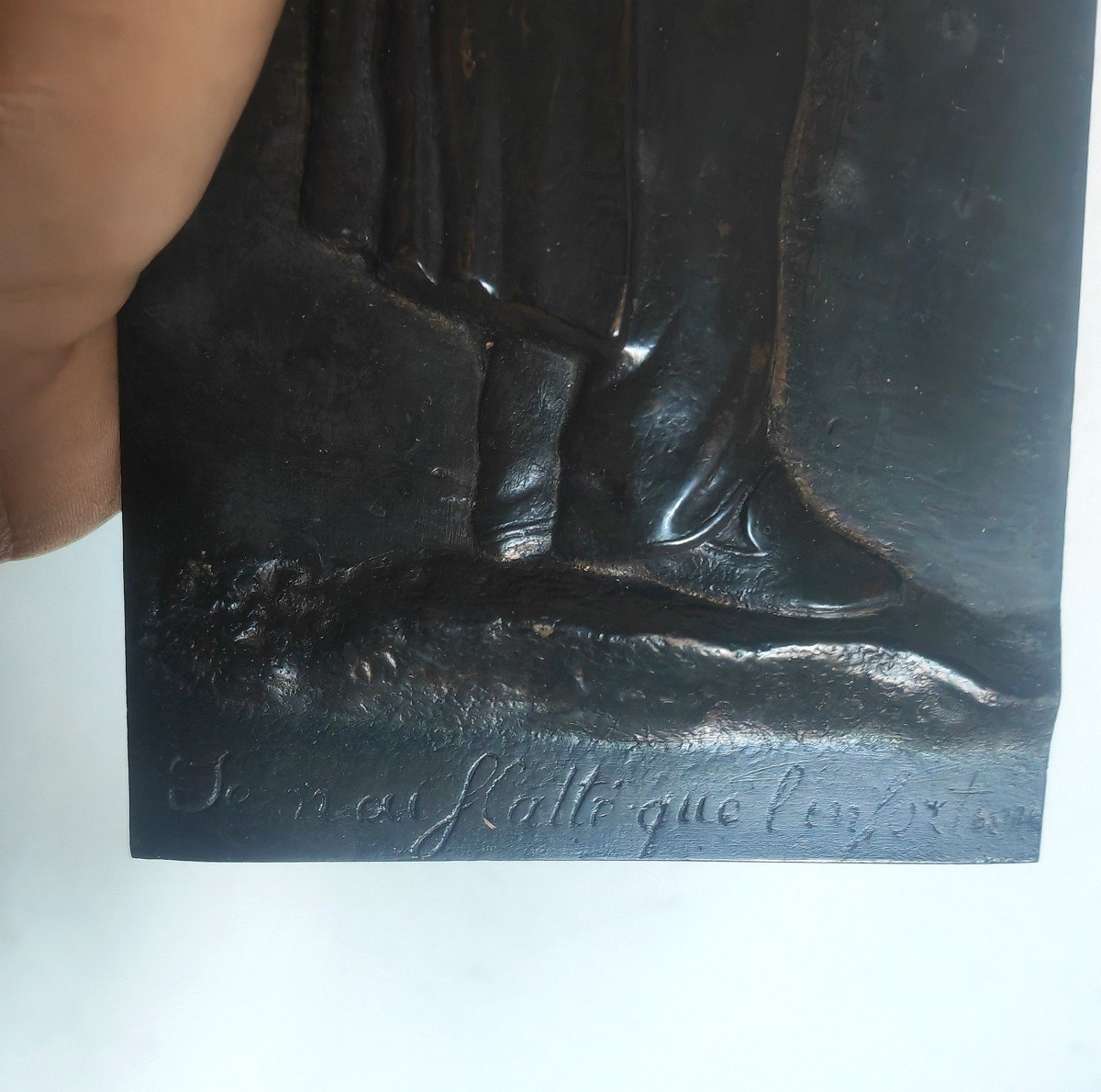 Plaque En Bronze Patine Sombre, Portrait En Pied De Béranger, Epoque XIXe Siècle -photo-3