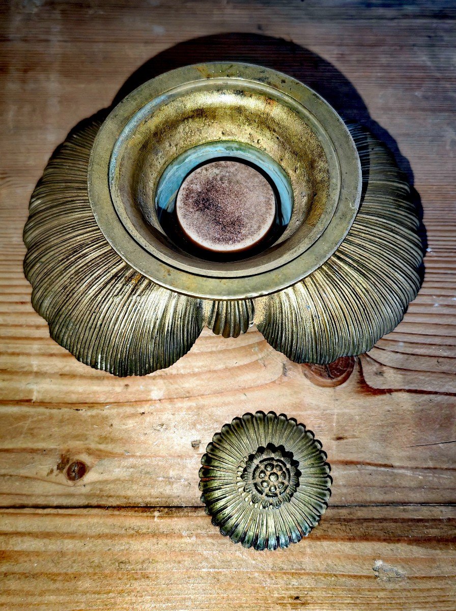 Beautiful Bronze Inkwell, Restoration Period, Double Shell, High Quality Early 19th Century-photo-1