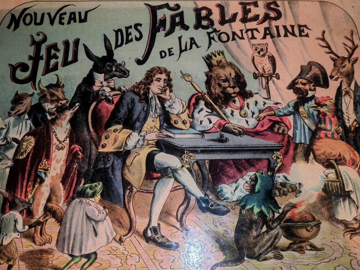 New Game Of Fables By La Fontaine, L(éon) S(aussine) Paris Circa 1885, Cardboard & Chromolitho-photo-3