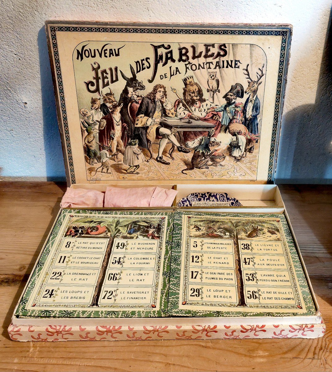 New Game Of Fables By La Fontaine, L(éon) S(aussine) Paris Circa 1885, Cardboard & Chromolitho