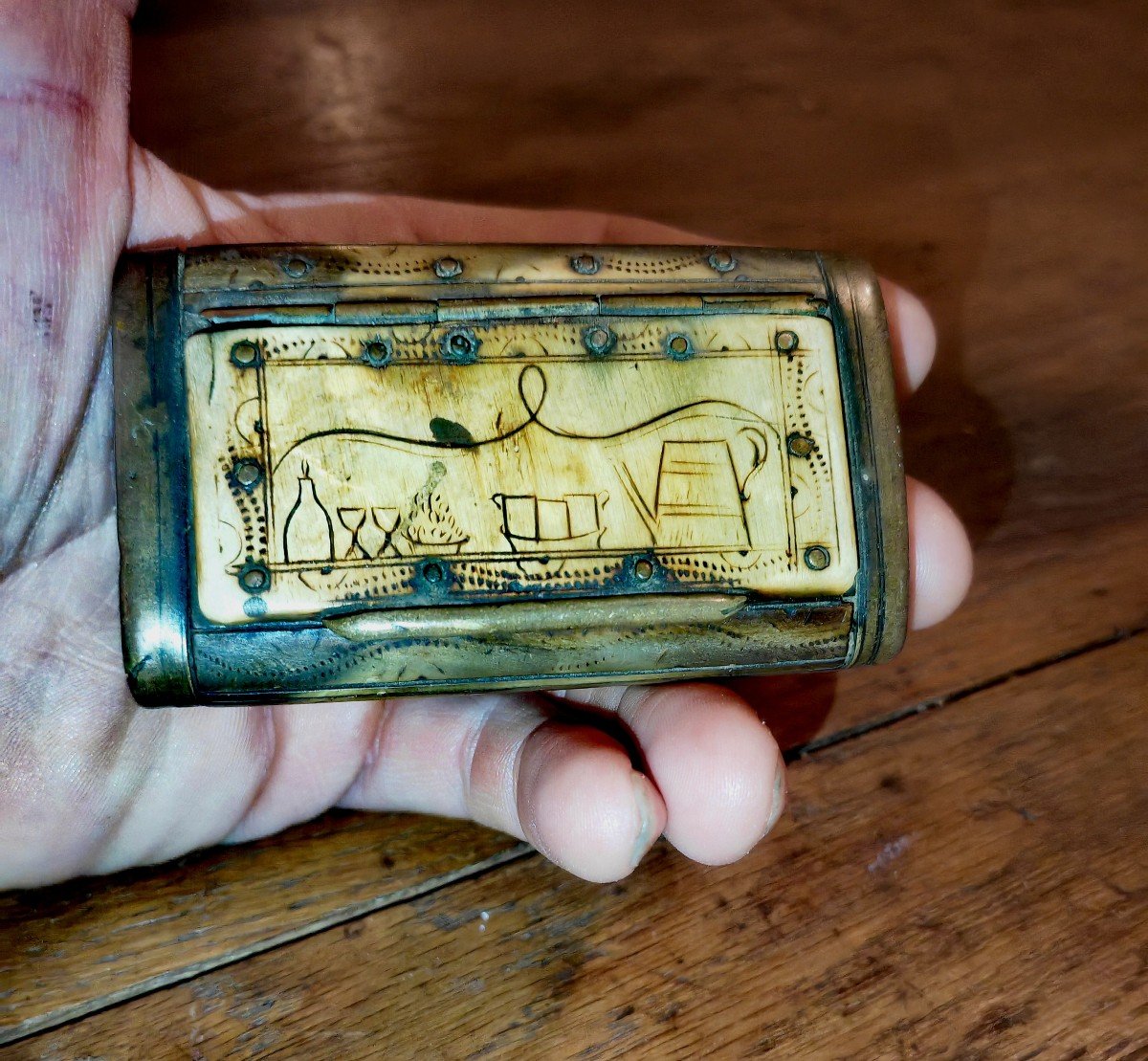 Folk Art: Pretty Snuff Box, Horn & Brass, Kitchen Tools-photo-4