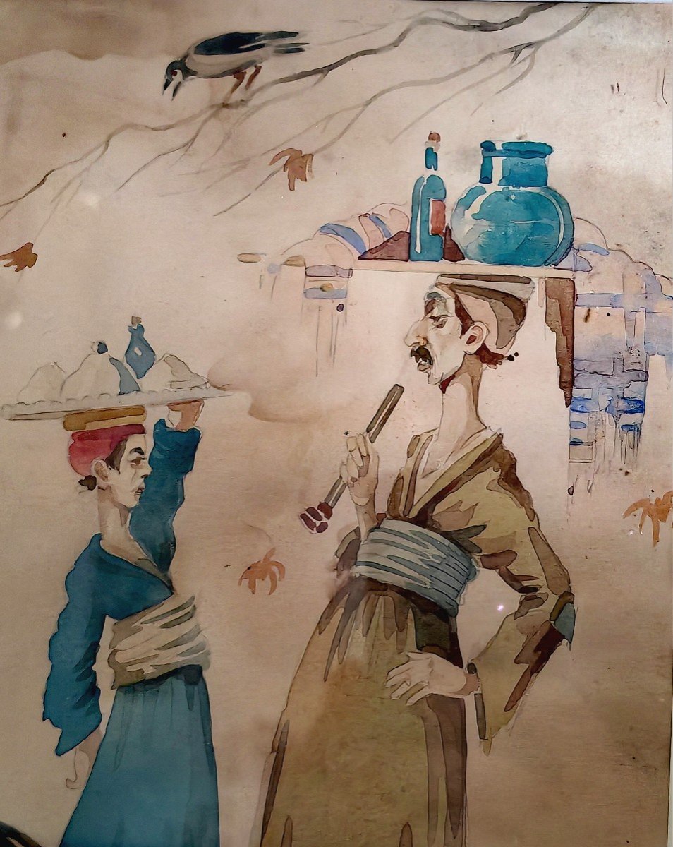 Misha (mikail) Chahbazian, Téhran 1950, Dessin Et Aquarelle, Belle Illustration Encadrée-photo-2
