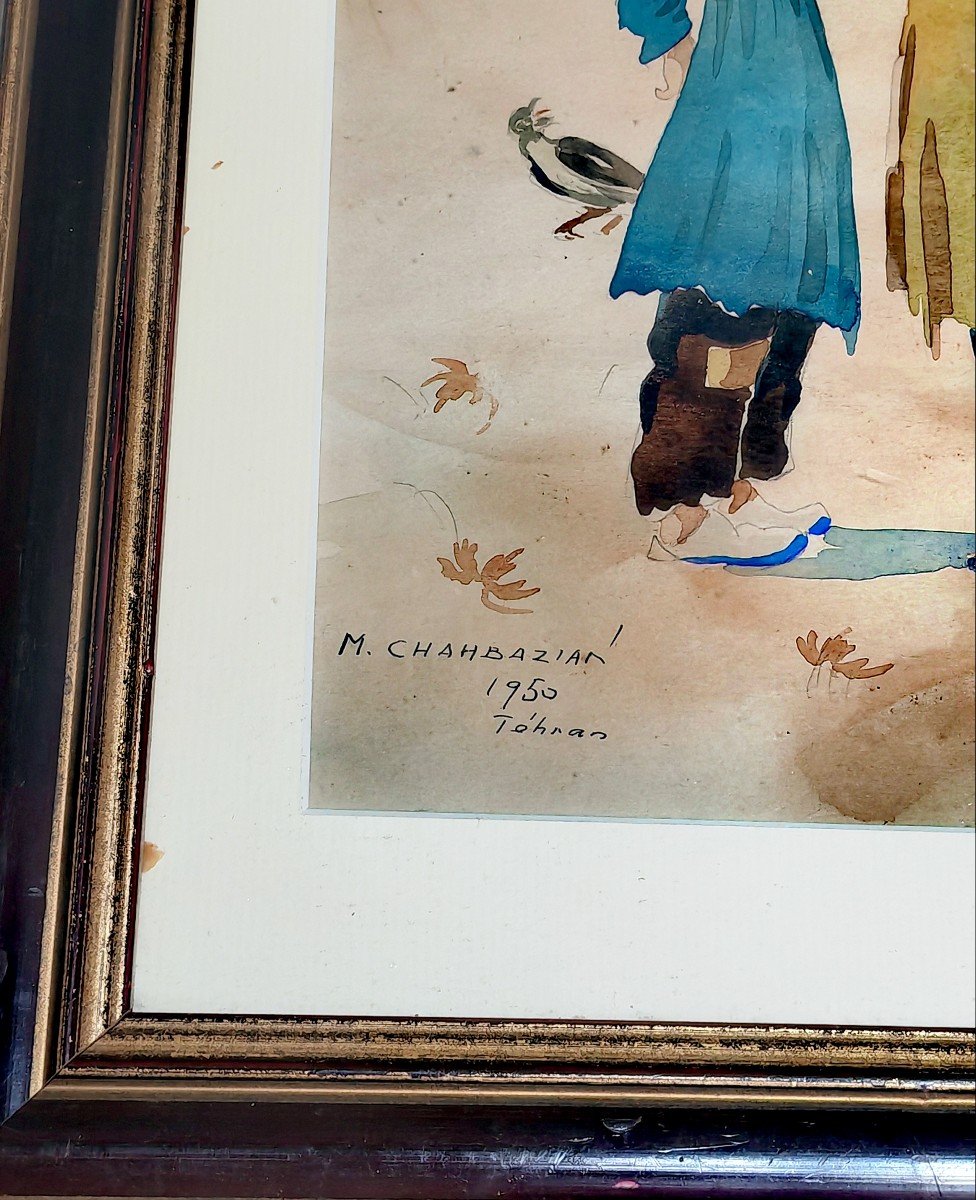 Misha (mikail) Chahbazian, Tehran 1950, Drawing And Watercolor, Beautiful Framed Illustration-photo-3