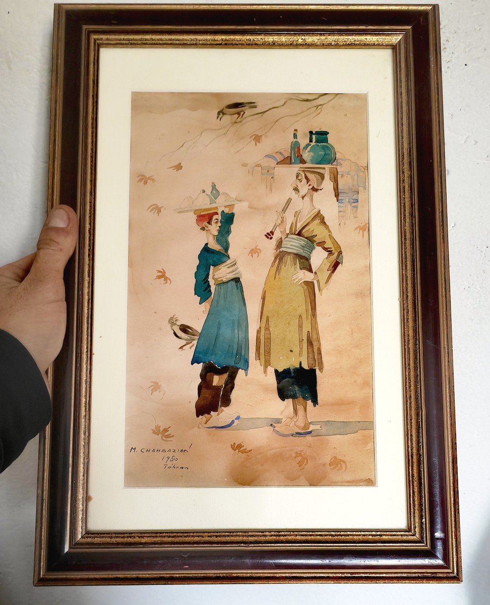 Misha (mikail) Chahbazian, Téhran 1950, Dessin Et Aquarelle, Belle Illustration Encadrée-photo-3