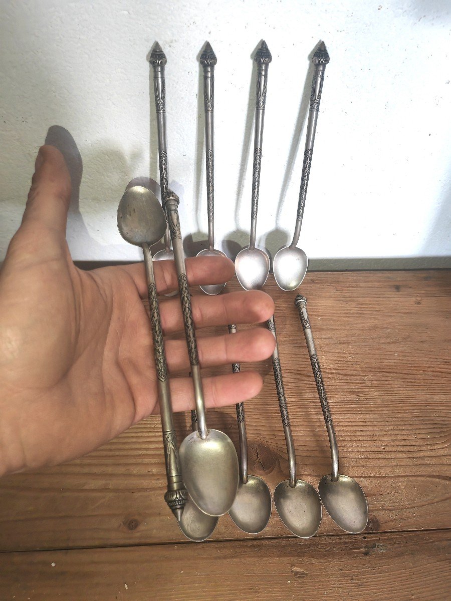 10 Tall Spoons, In Chiseled Silver, Title 900, Burma 20th -photo-2