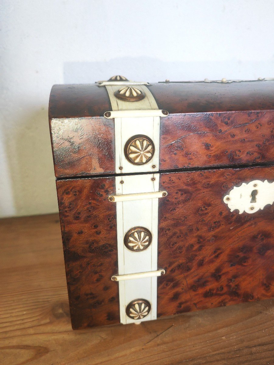 Tea Caddy, Wooden Box, Burrl Wood And Applications, Double Tea Box, 19th Century -photo-4